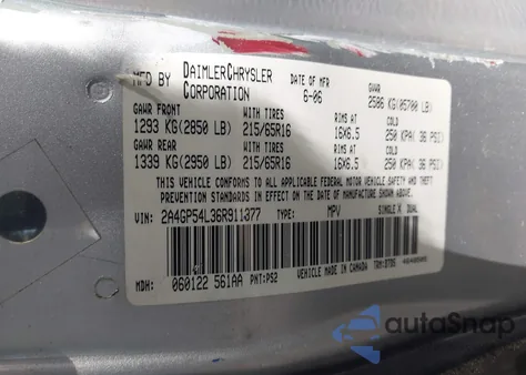 2006 Chrysler Town & Country Touring z USA, uszkodzony, nr VIN 2A4GP54L36R911377